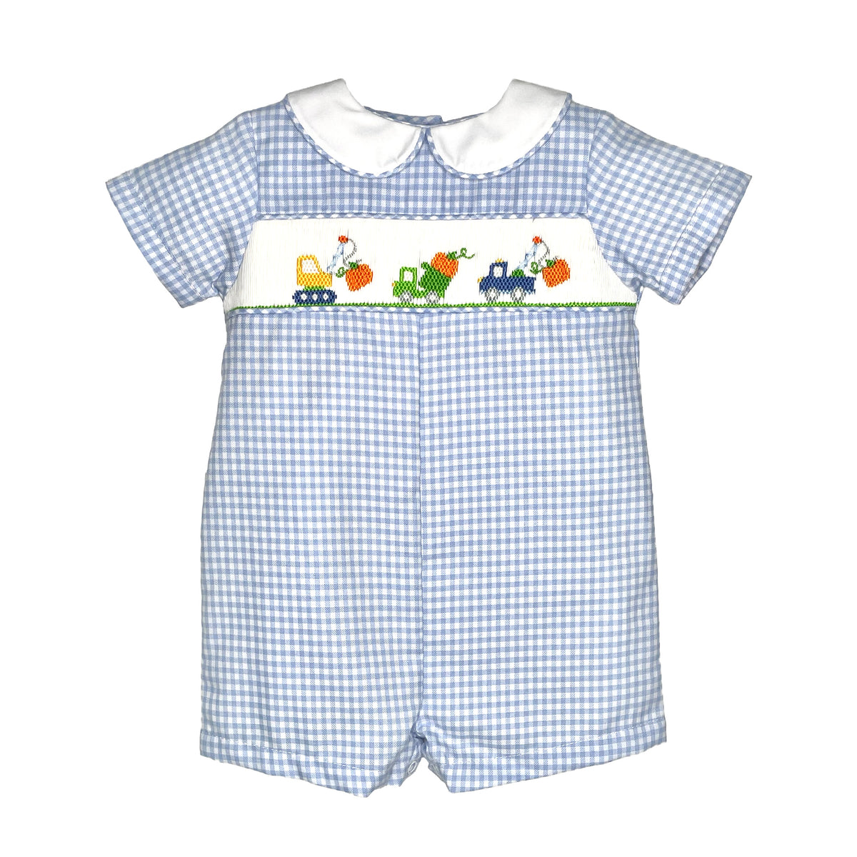 Blue Gingham Smocked Pumpkin Romper