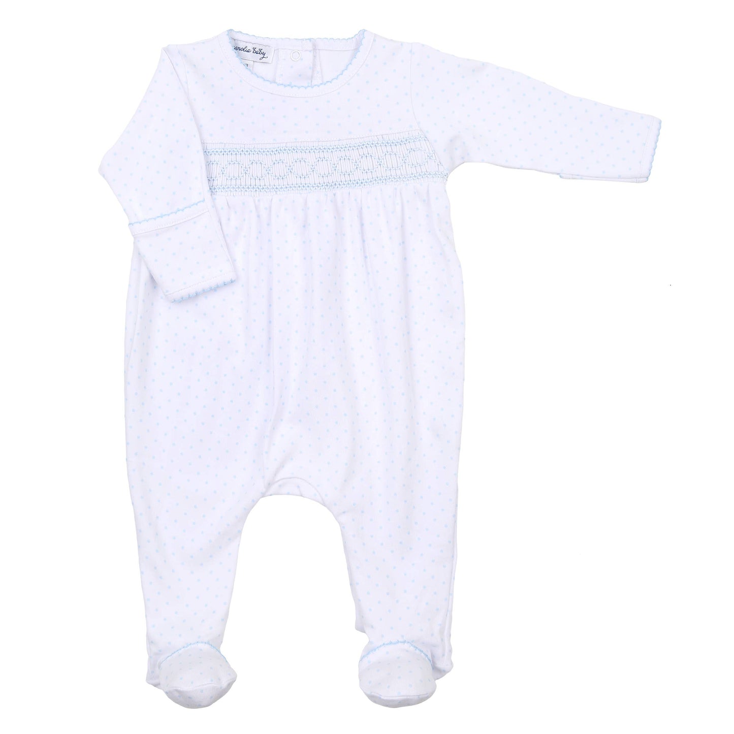 Mini Dots Smocked Footie, Blue