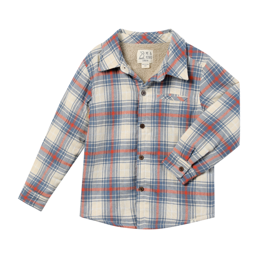 Adventurer Sherpa Lined Shacket, Blue/Pumpkin Plaid