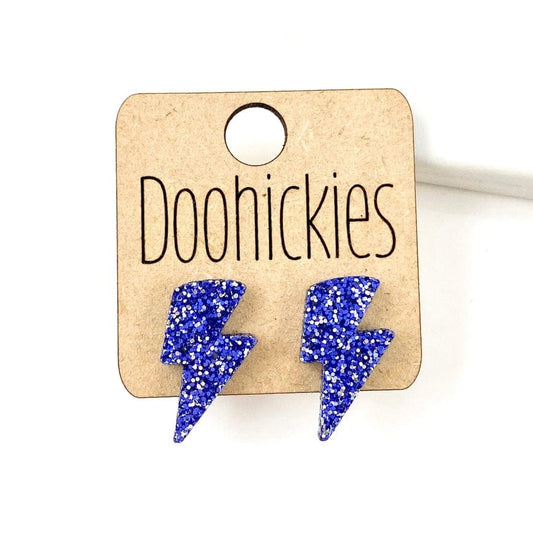 20mm School Spirit Lightning Bolt Studs - Blue Glitter