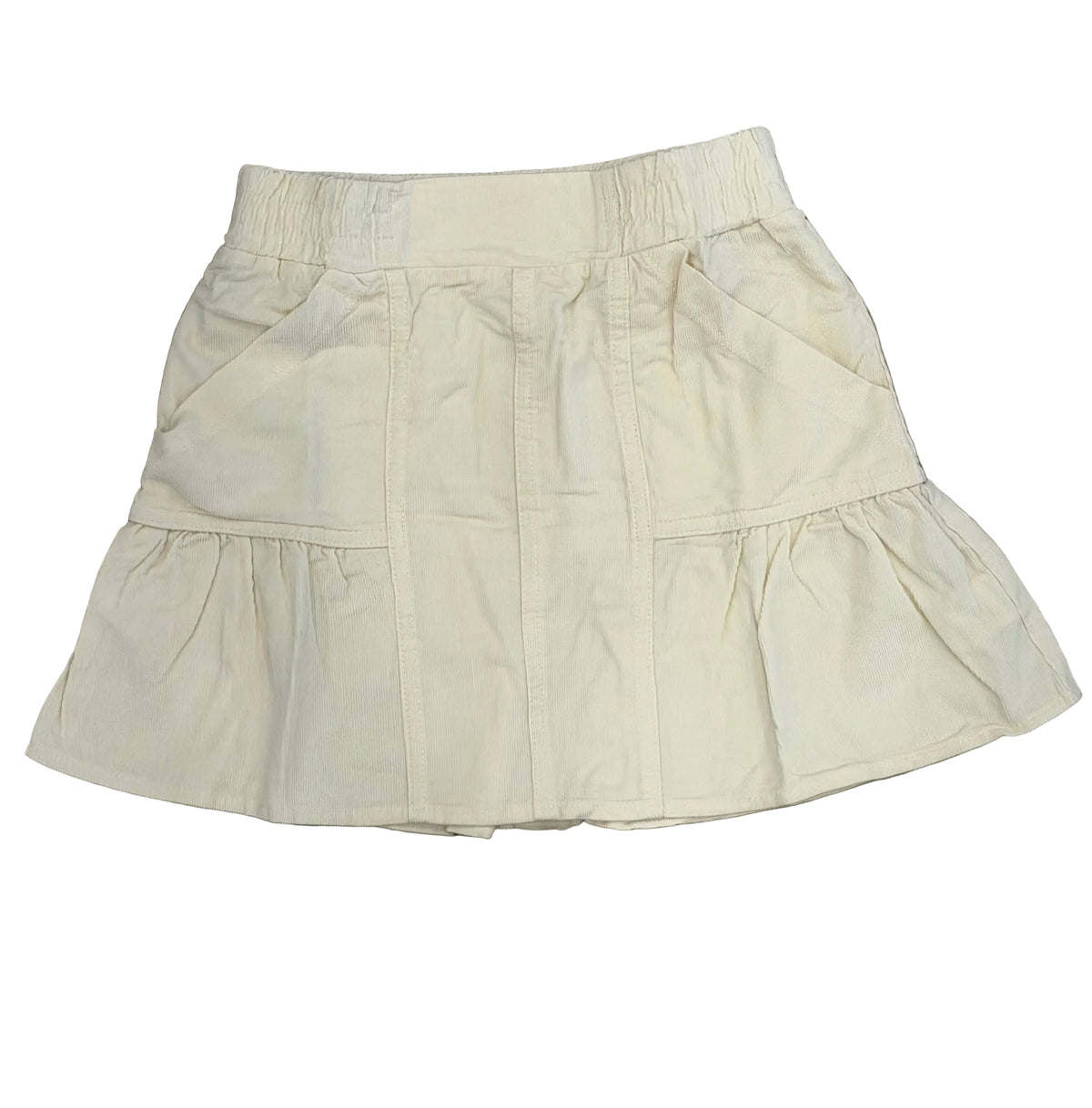 Corduroy Panel Ruffle Skirt, Blonde Biscotti