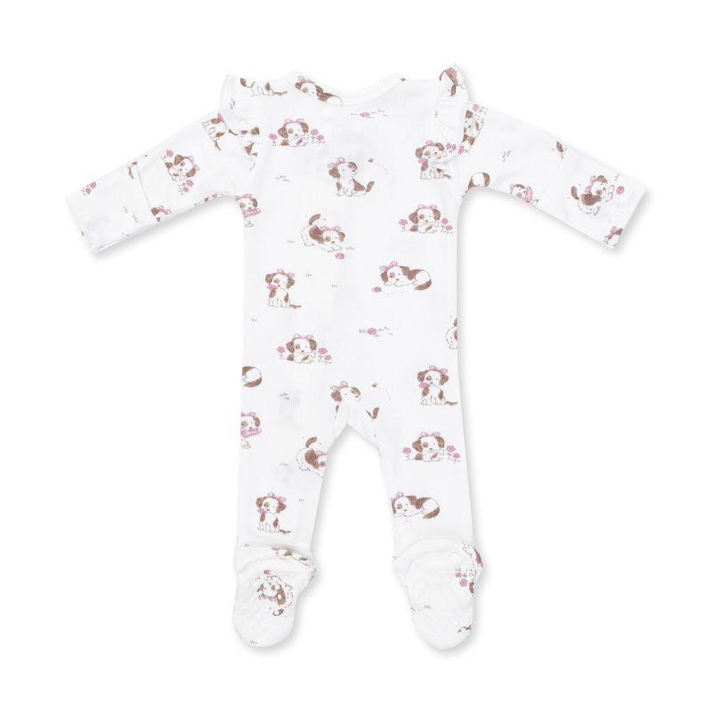 Explorer Puppy Pink, 2 Way Ruffle Sleeve Zipper Footie