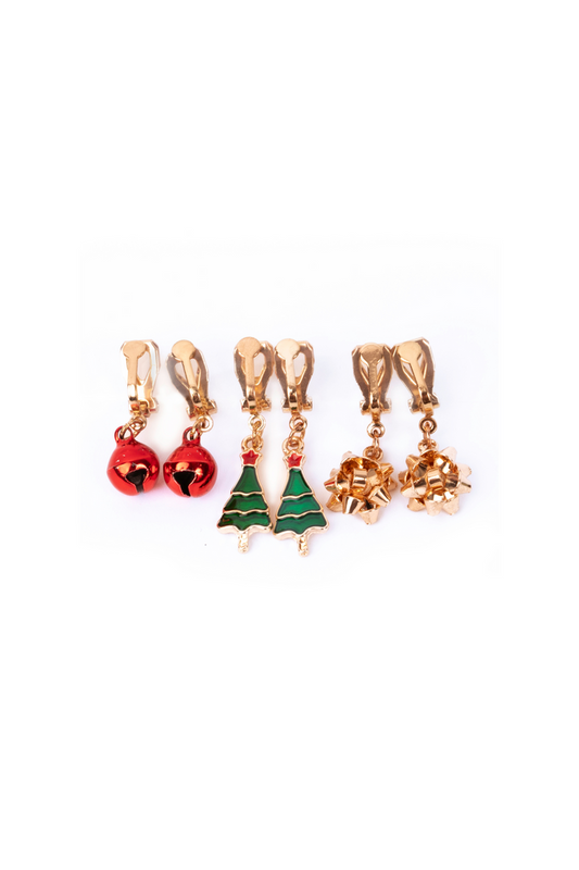 Mittens, Trees and Bows Clip On Holiday Earrings