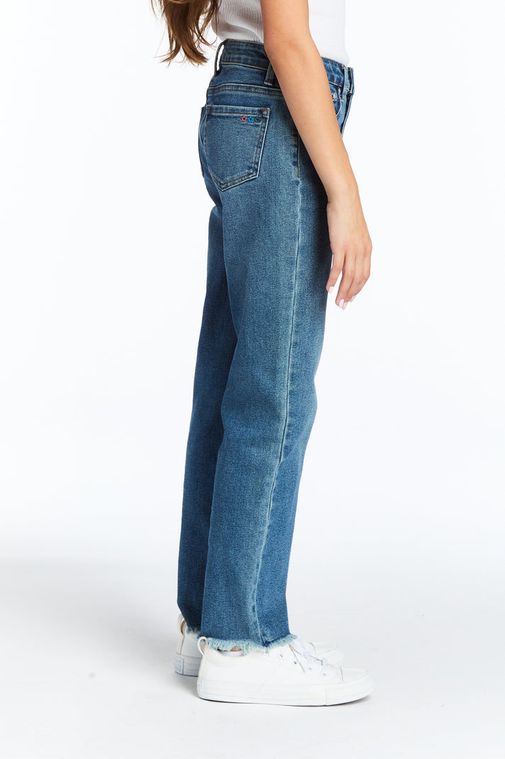 High Rise Straight Leg with Fray Hem, Indigo
