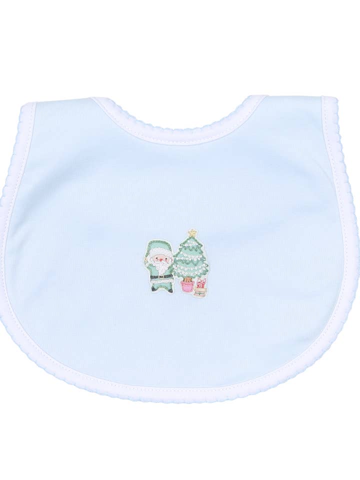 Blue Embroidered Christmas Bib