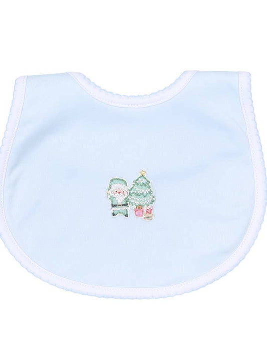 Blue Embroidered Christmas Bib