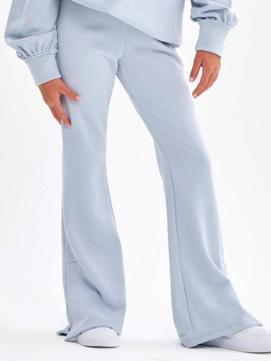 Sky Blue Cotton Terry Slit Hem Pants
