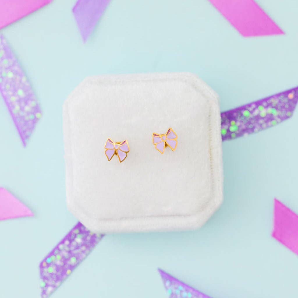 Lavender Bow Stud Earrings