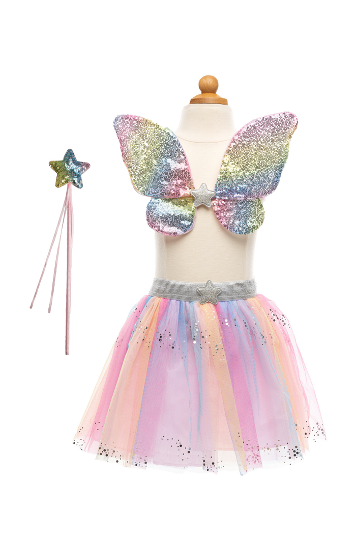 Rainbow Sequins Skirt With Wings & Wand