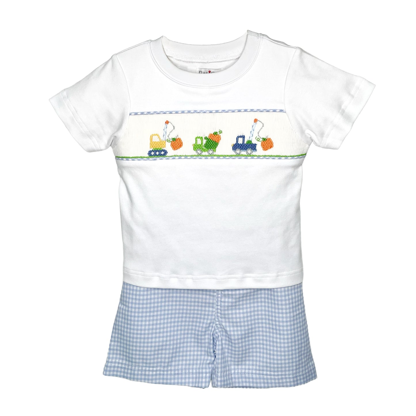 Smocked Shorts Set, Construction Pumpkins