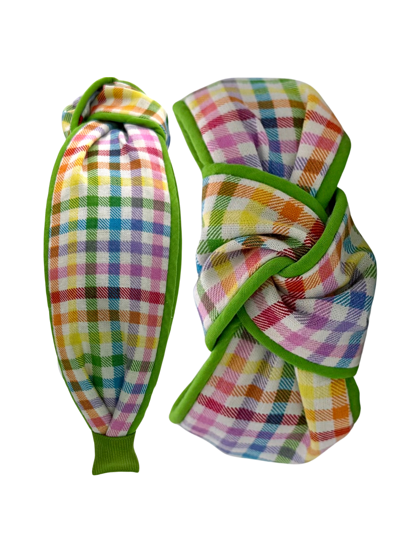 Rainbow Gingham with Green Piping