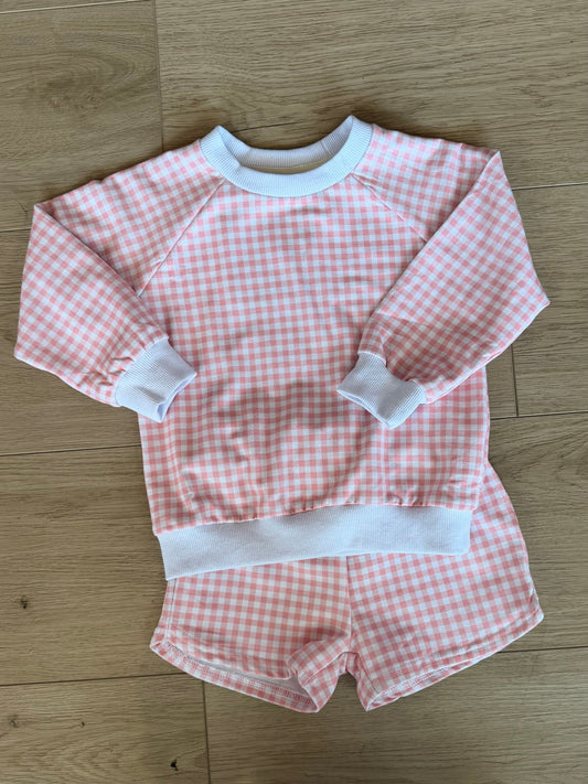 Pink Gingham Sweatshirt Set