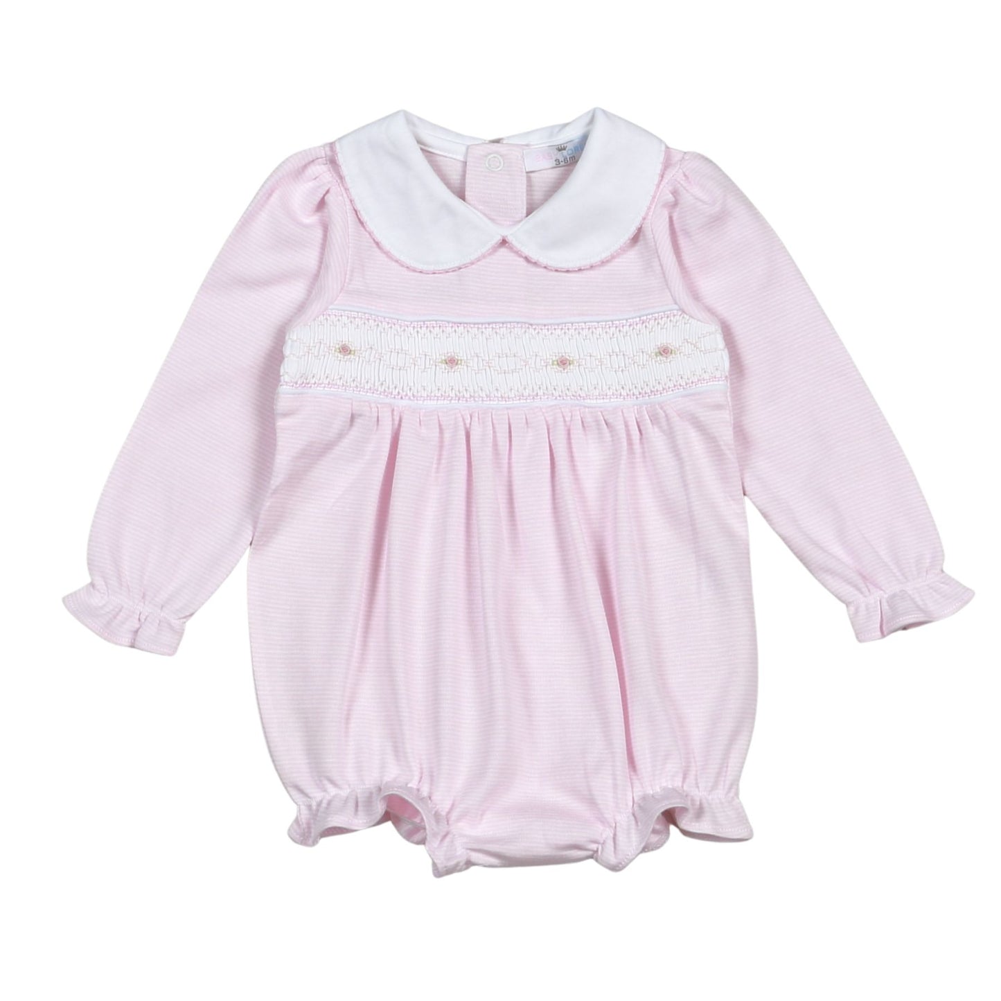 Sally Pink Stripes Smocked Pima Long Sleeve Bubble