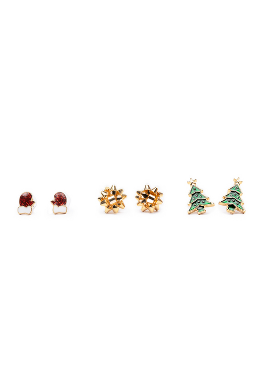 Mittens, Trees and Bows Pierced Holiday Earrings