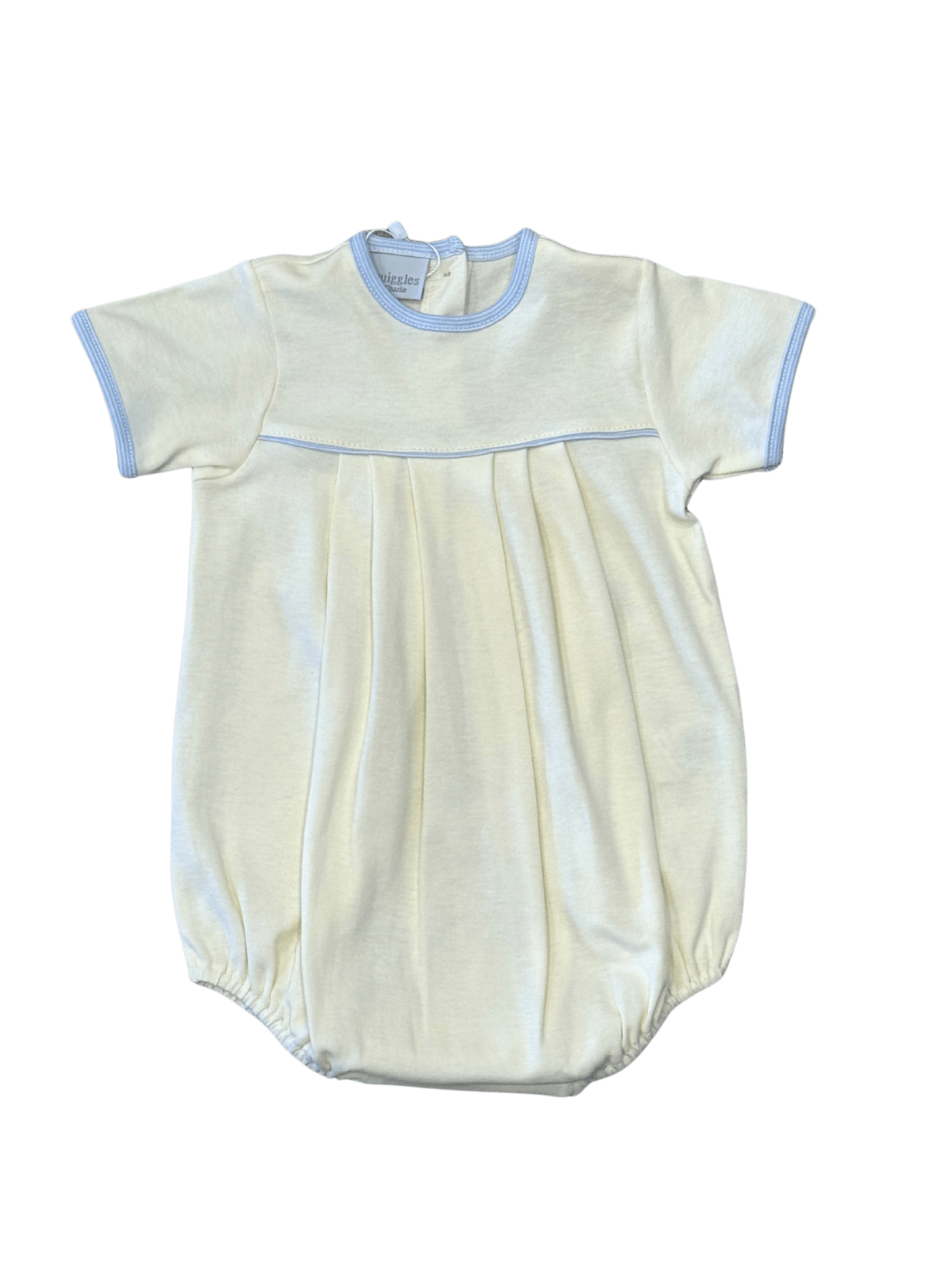 Yellow Pleated Bubble with Blue and White Bitty Stripe Trim