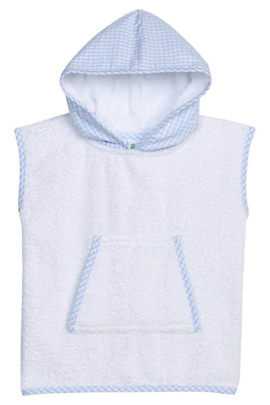Blue and White Seersucker Check Terry Cloth Cover Up