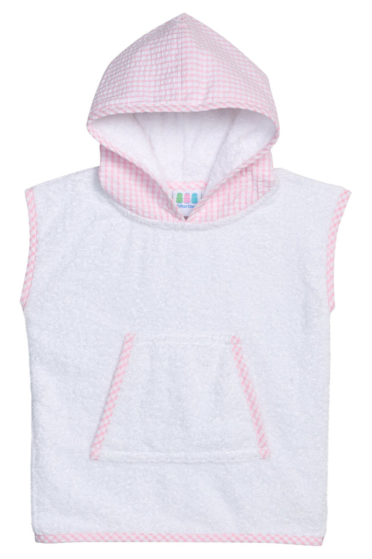 Pink and White Seersucker Check Terry Cloth Cover Up