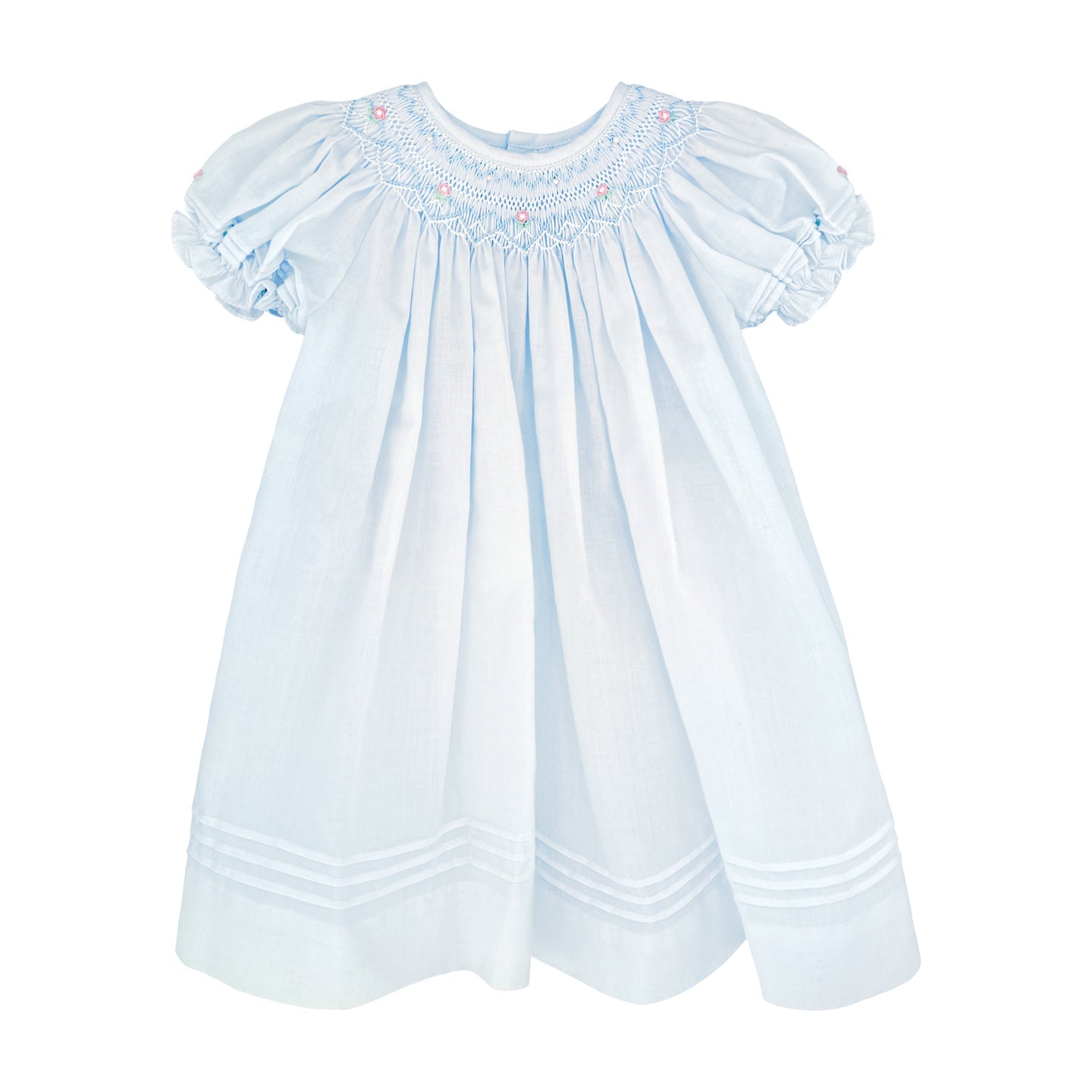 Blue Daygown with Smocking & Pearls