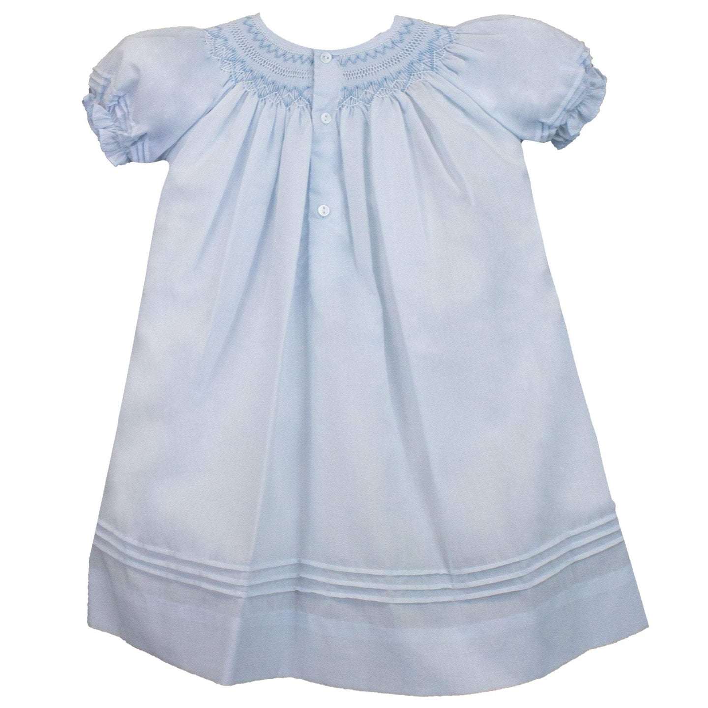 Blue Daygown with Smocking & Pearls