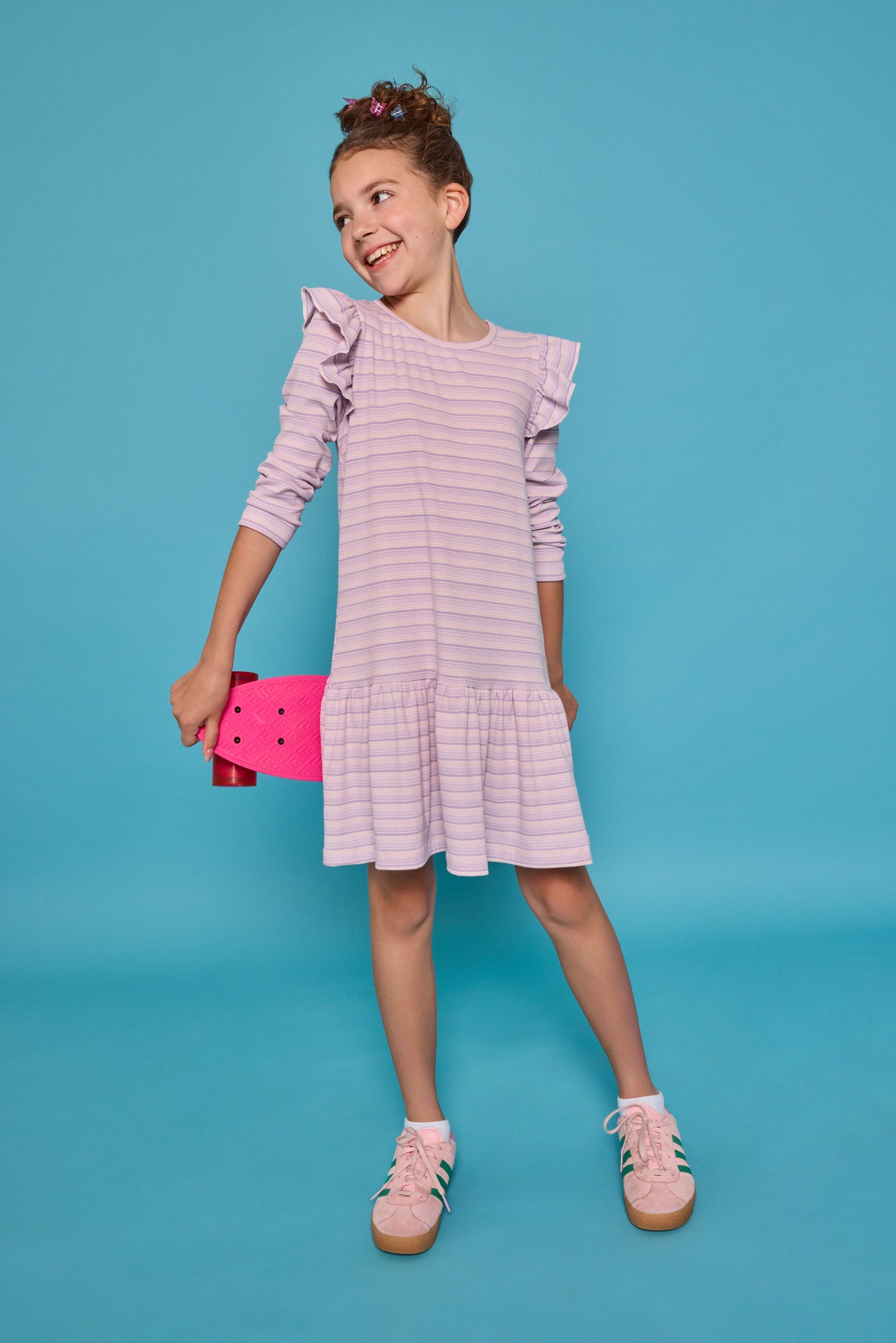 Sadie T-Shirt Dress, Lavender Sparkle Stripe