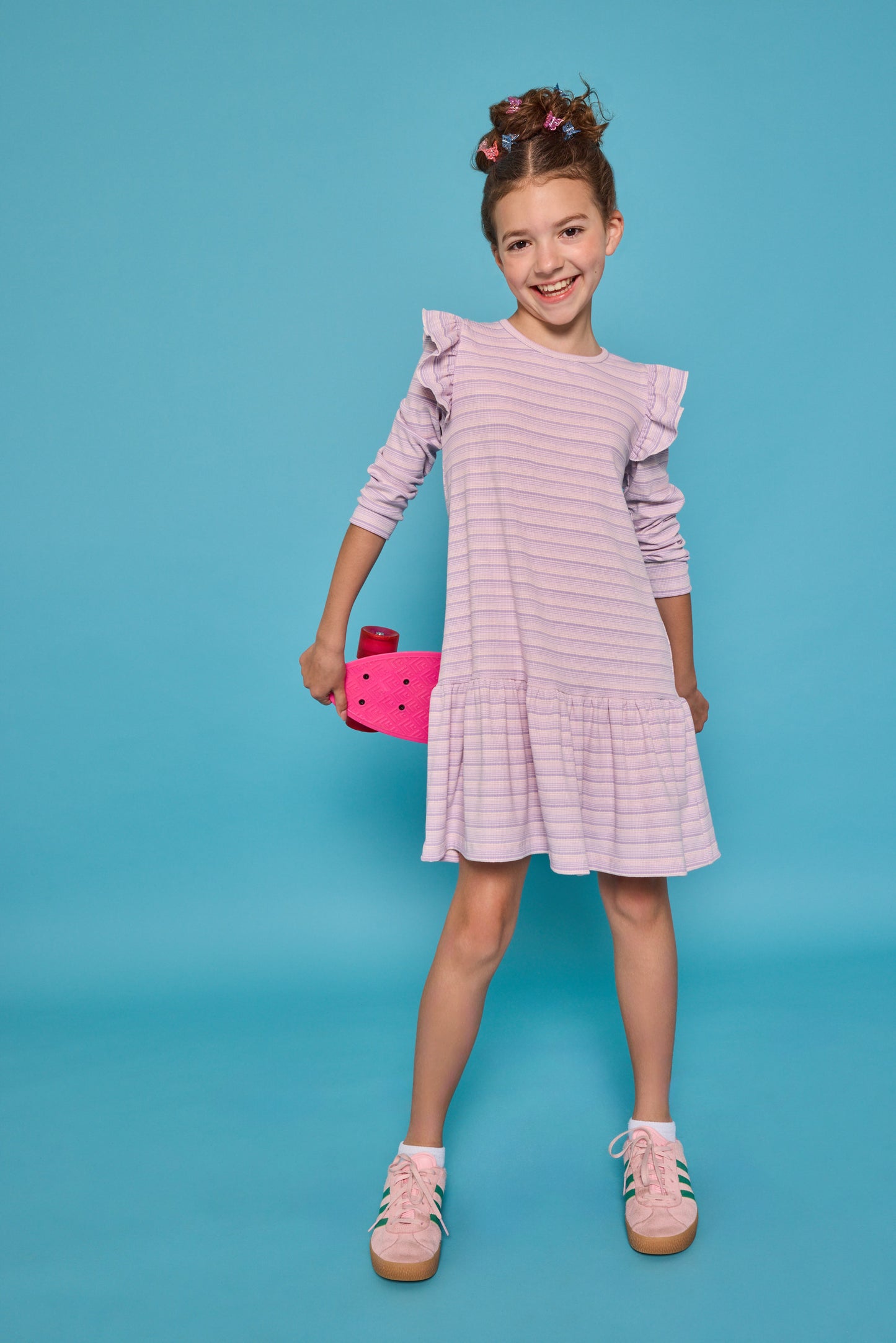 Sadie T-Shirt Dress, Lavender Sparkle Stripe