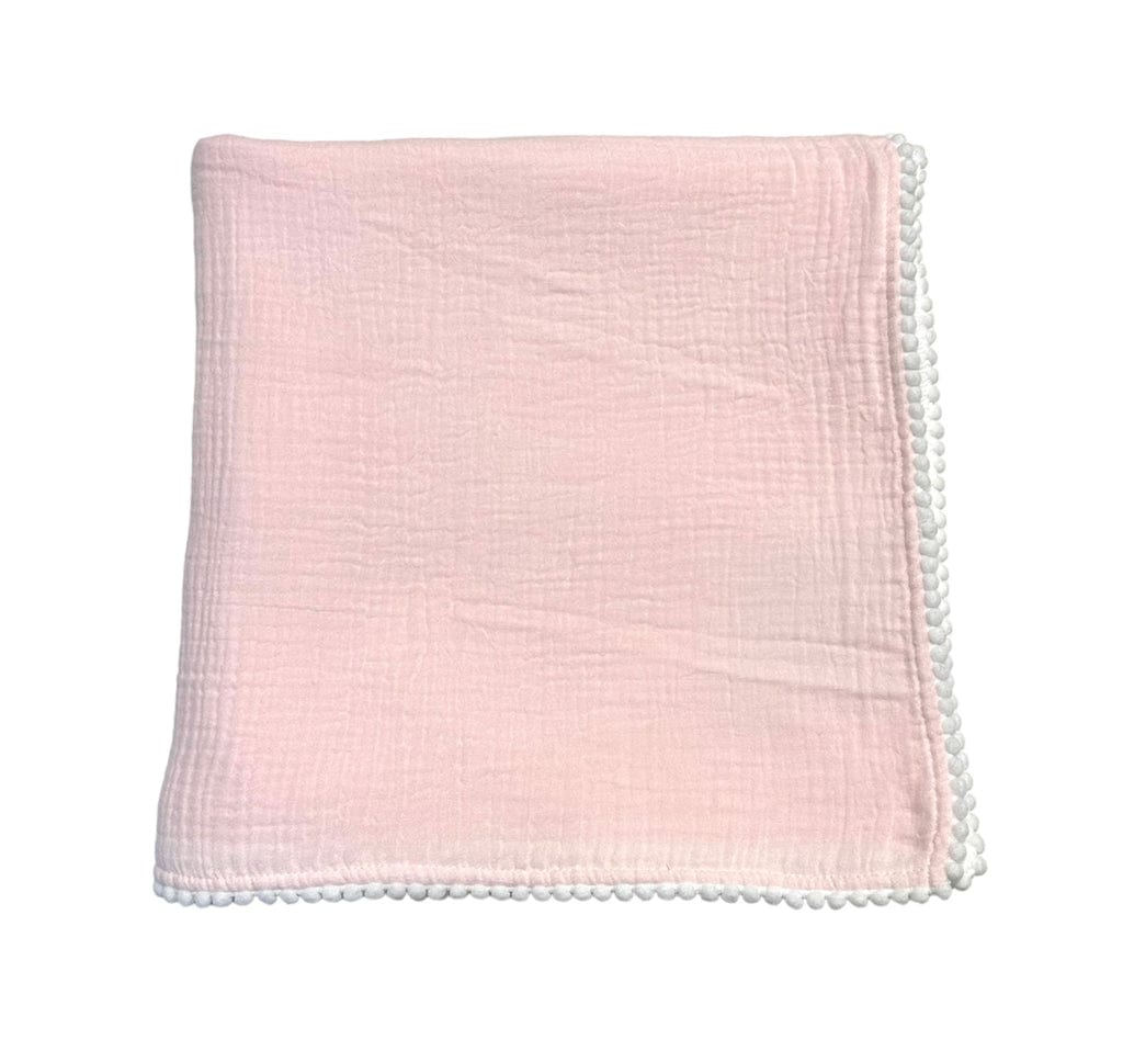 Swaddle Blanket with Pompom Edge - Pink