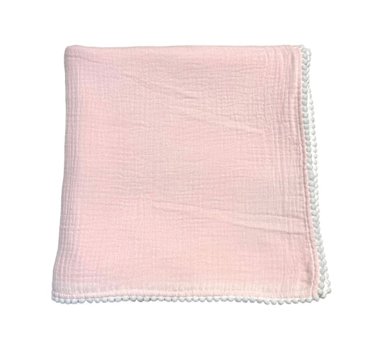 Swaddle Blanket with Pompom Edge - Pink