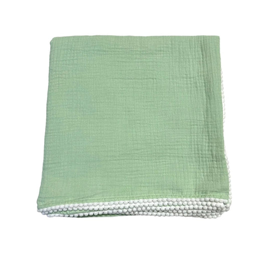 Swaddle Blanket with Pompom Edge - Sage