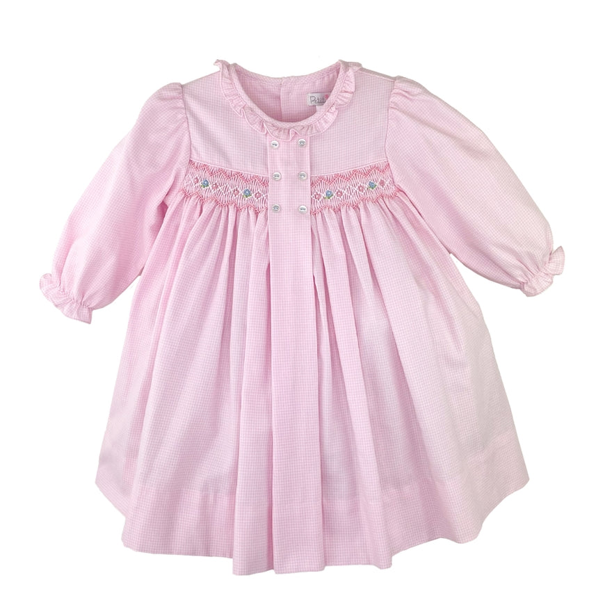 Pink Dress with Center Box Pleat & Smocking