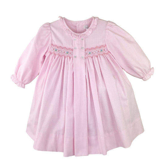 Pink Dress with Center Box Pleat & Smocking