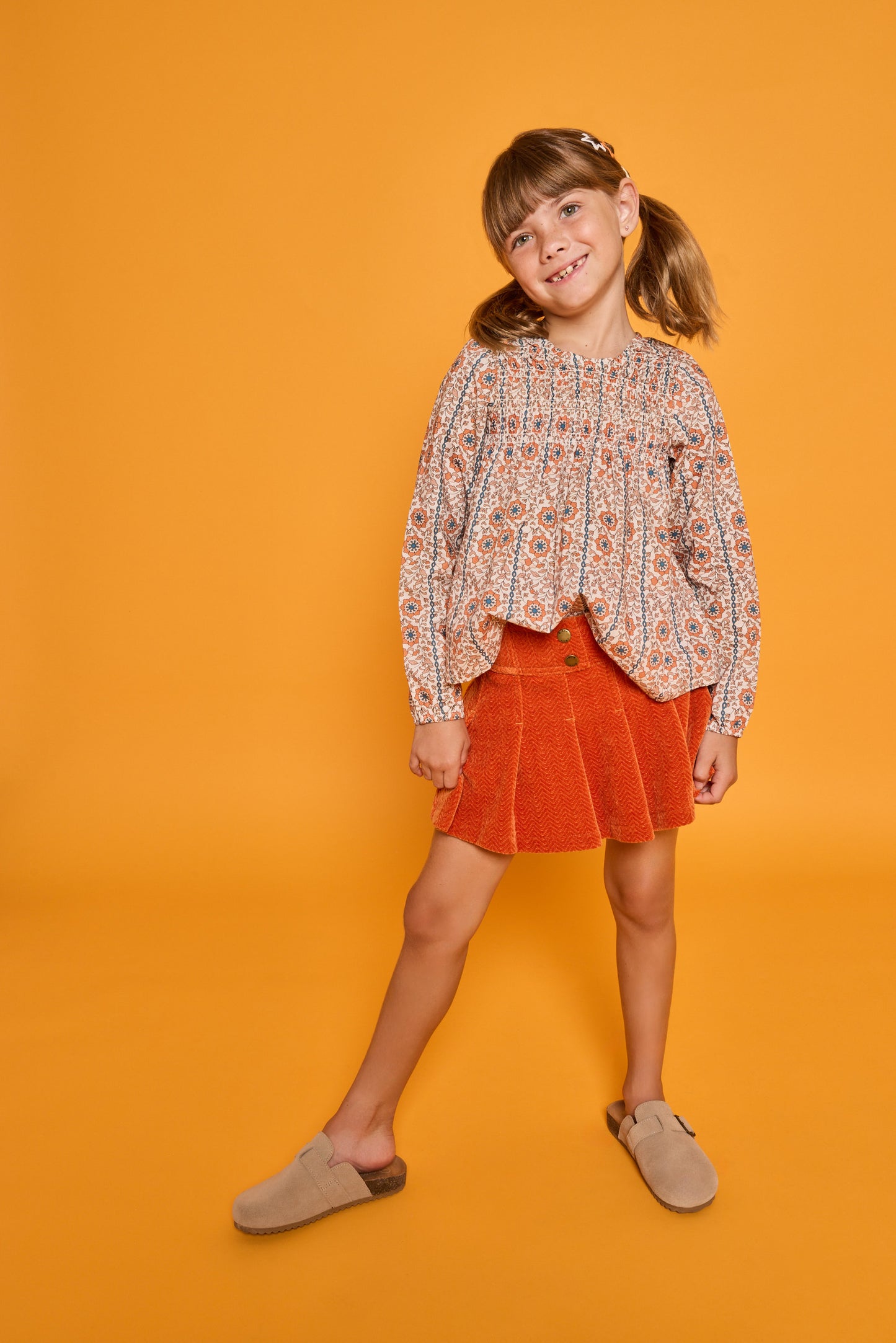 Pleated Skort, Rust Herringbone Corduroy