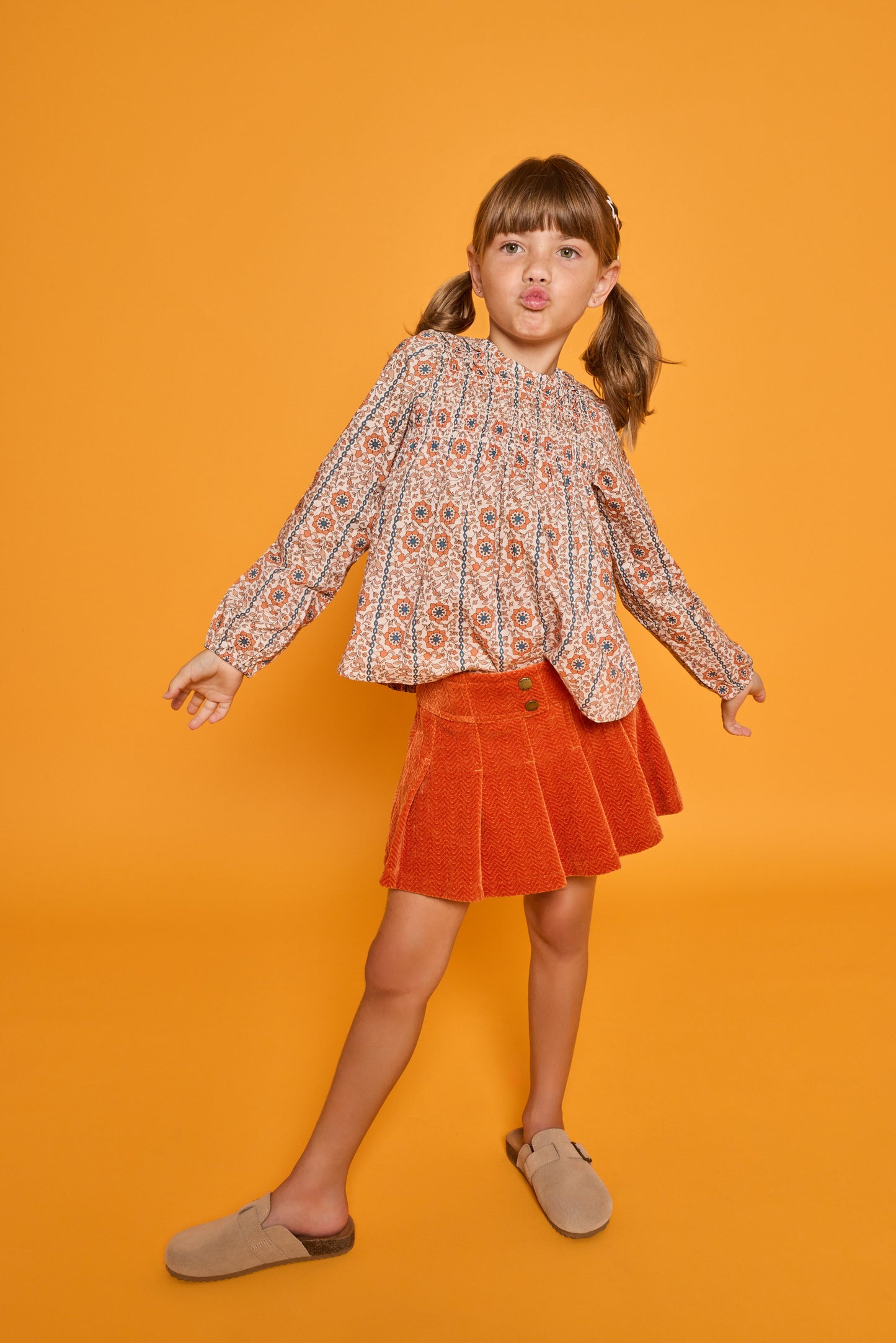 Pleated Skort, Rust Herringbone Corduroy