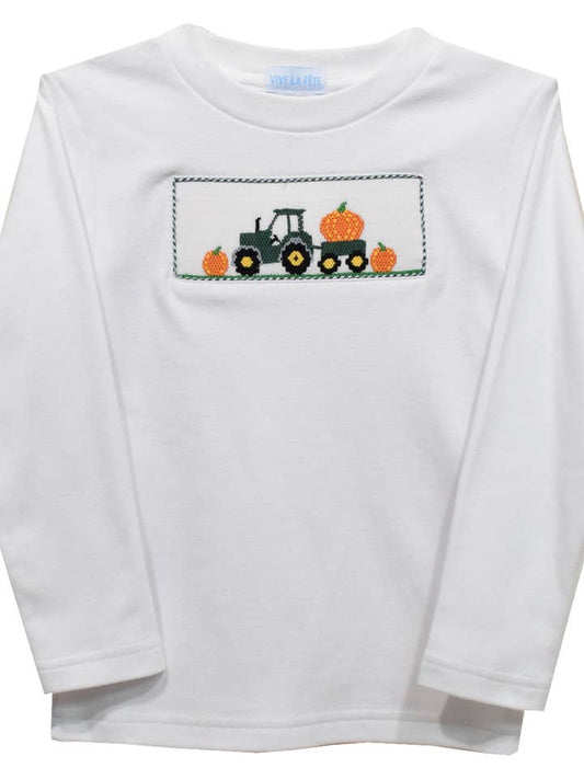 Tractor with Pumpkins Smocked Shirt