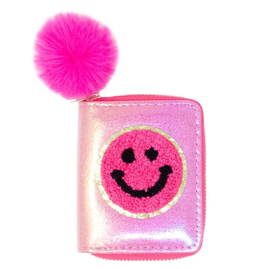 Shiny Happy Face Smile Wallet, Hot Pink