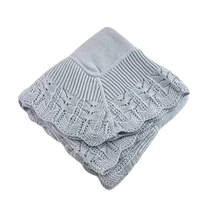 Cotton Jersey Blanket with Knitted Scallop Lace Border