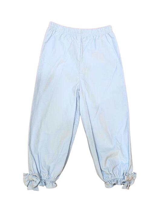 Noelle Bow Pants, Light Blue Corduroy