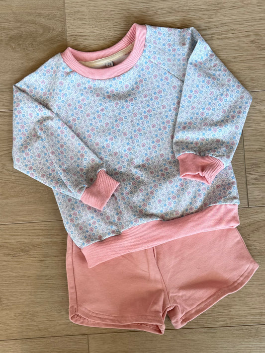 Blue & Pink Floral Sweatshirt Set