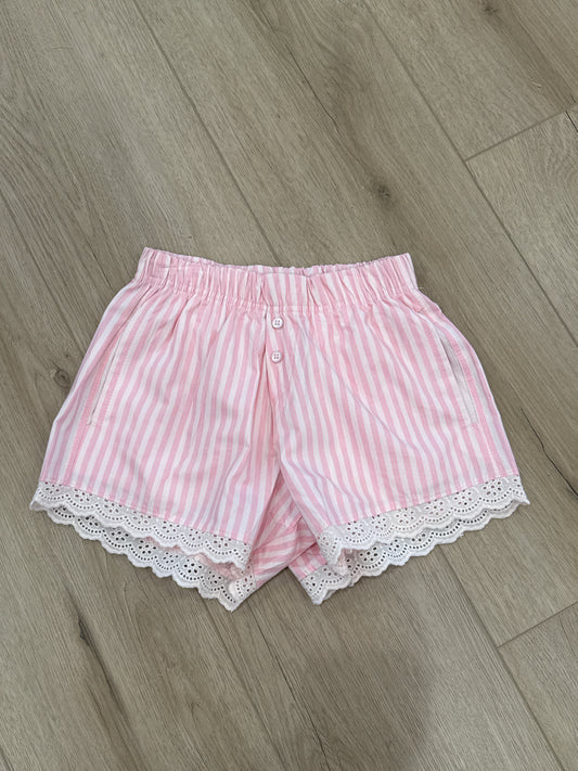 Striped Lace Trim Boxer Shorts, Carinaria/Fairy Tale