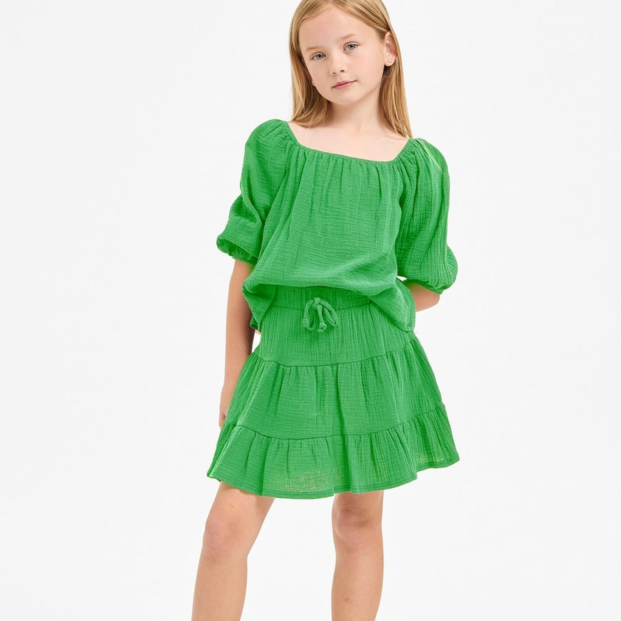 Cotton Gauze Tiered Top - Kelly Green