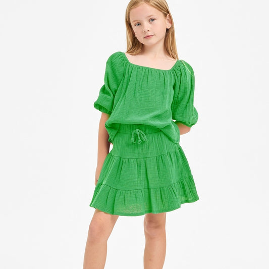 Cotton Gauze Tiered Top - Kelly Green