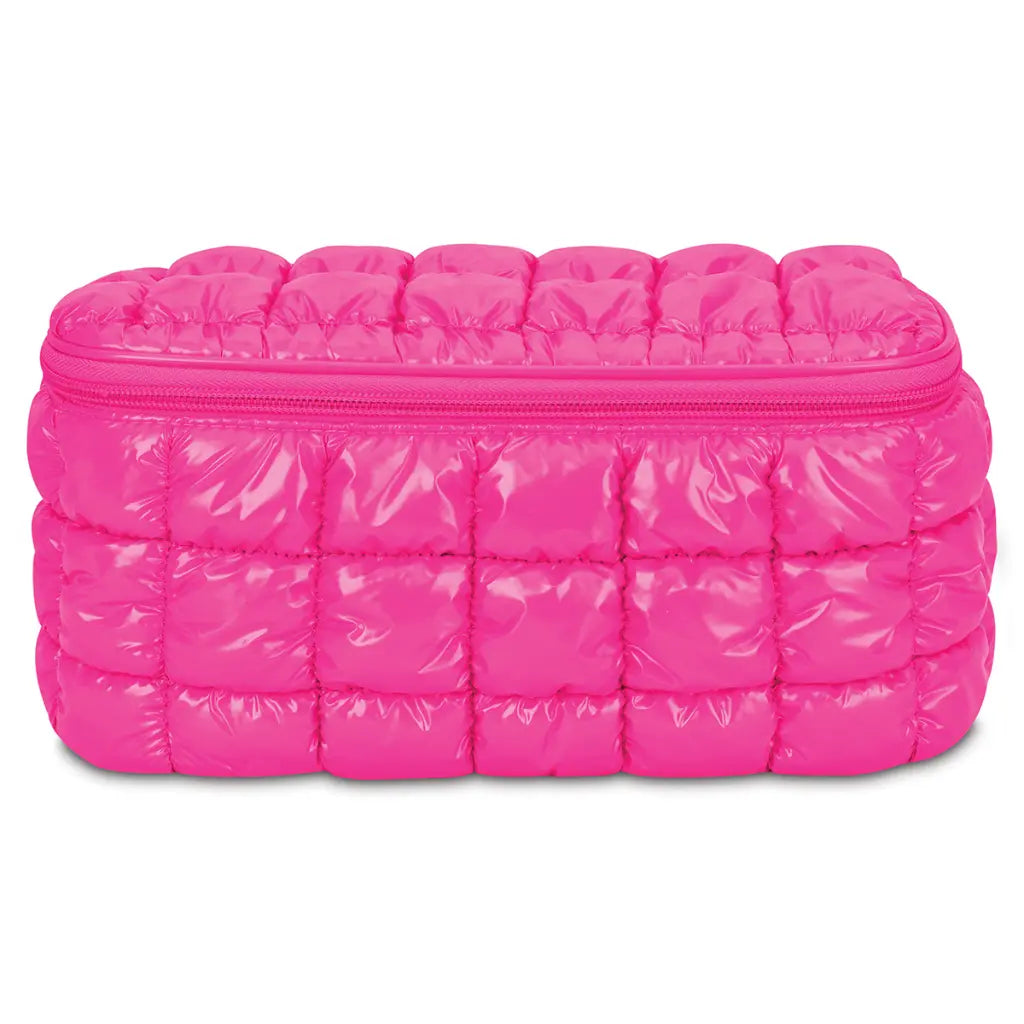 Shiny Puffer Cosmetic Case, Hot Pink