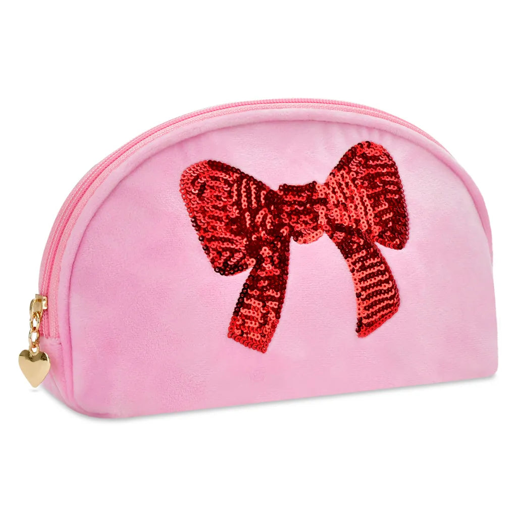 Red Sequins Bow Oval Cosmetic Bag
