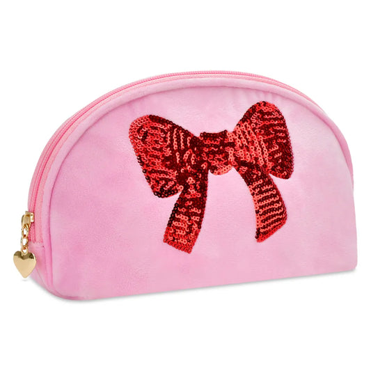 Red Sequins Bow Oval Cosmetic Bag
