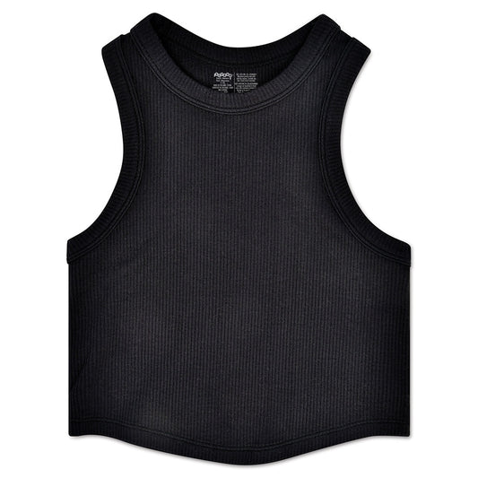 Black Cropped Ribbed Racerback Tank Top