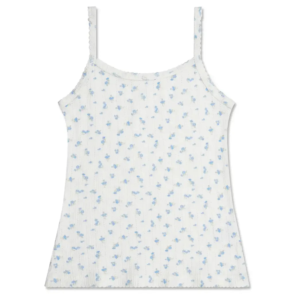 Blue Floral Pointelle Tank Top and Short Set