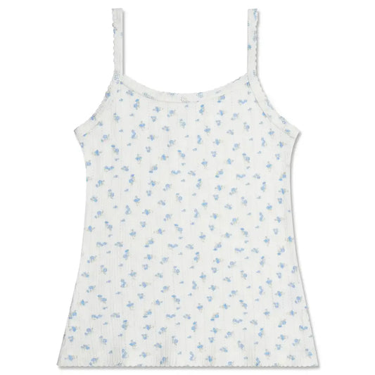 Blue Floral Pointelle Tank Top and Short Set