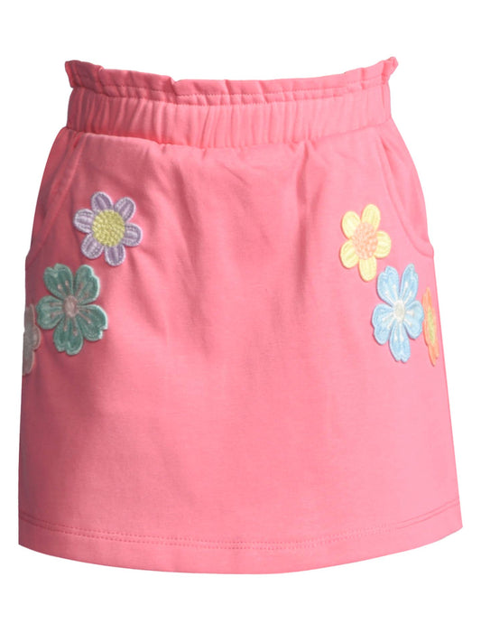 Skirt with Flower Trim Detail, Coral