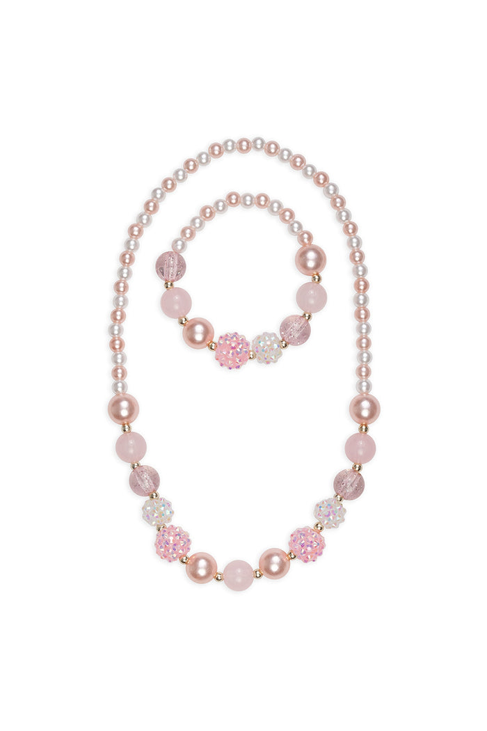Pinky Pearl Necklace & Bracelet Set, 2pc