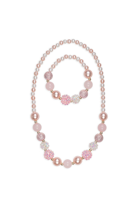 Pinky Pearl Necklace & Bracelet Set, 2pc