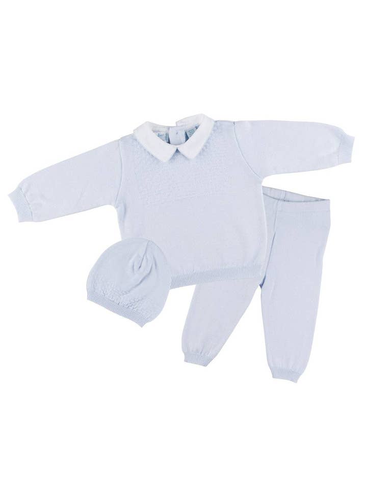 Boys Pique Collar Diamond Knit 2-Piece with Hat